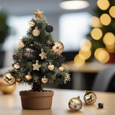 Кріплення для ялинки Kesote: 52 золоті та чорні ялинкові кулі для декору на Різдво та святкування