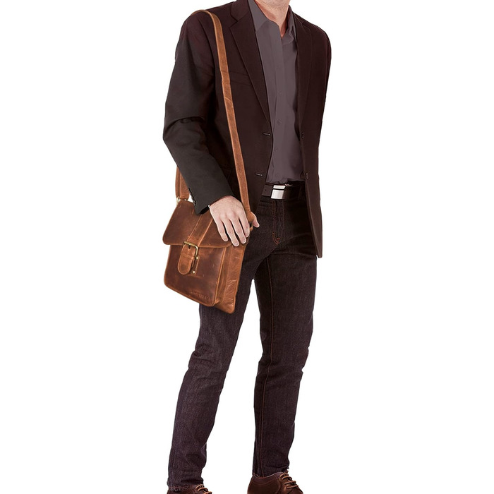 STILORD 'Mattia' Small Crossbody Bag for Men, Genuine Leather Vintage - Shoulder Bag for 10.1 inch Tablets & iPads 9.7 inch - Messenger Bag & Men's Handbag, Color: Kara - Cognac