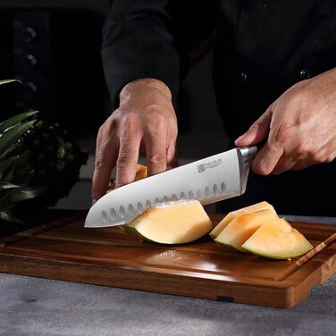 Кухонний ніж Santoku PAUDIN 17 см, професійний, японський стиль, з німецької високовуглецевої сталі, надгострий, довговічний, ергономічна ручка
