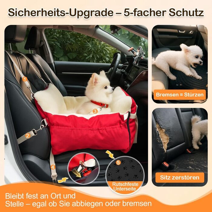 Автокрісло для собак 3-в-1 – переносна лежанка для маленьких собак, з м'яким матрацом, для переднього або заднього сидіння, внутрішнє та зовнішнє використання (червоний)
