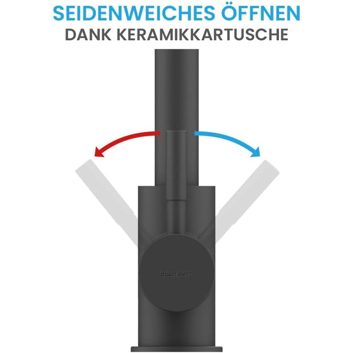Кухонний змішувач Bächlein Nedo – поворотний на 360°, матовий чорний, з нержавіючої сталі, з гнуким виливом та висувною лійкою, для кухні