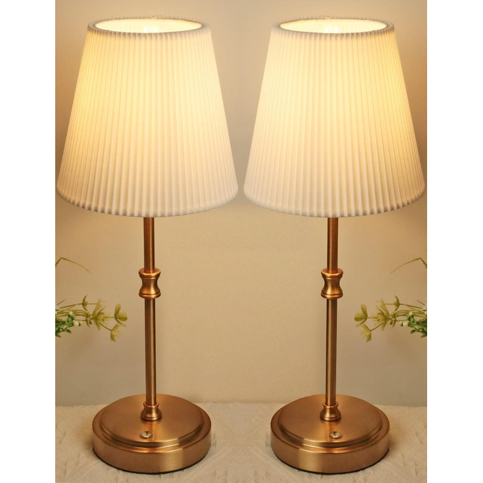 LED настільна лампа бездротова з акумулятором 3000mAh, торшер для спальні, вітальні, на вулицю (Retro Gold, 2 шт.)