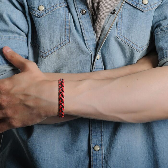 Чоловічий шкіряний браслет Casisto.J з нержавіючою сталлю, плетіння, гравіювання, скандинавський стиль, чорний, червоний, срібло, золото, з магнітною застібкою, у подарунковій коробці