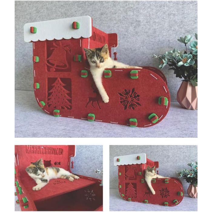 Кіт-будинок Petix Indoor великий, червоний, XXL (58×42×40 см) – для сну та ігор, різдвяна кучечка