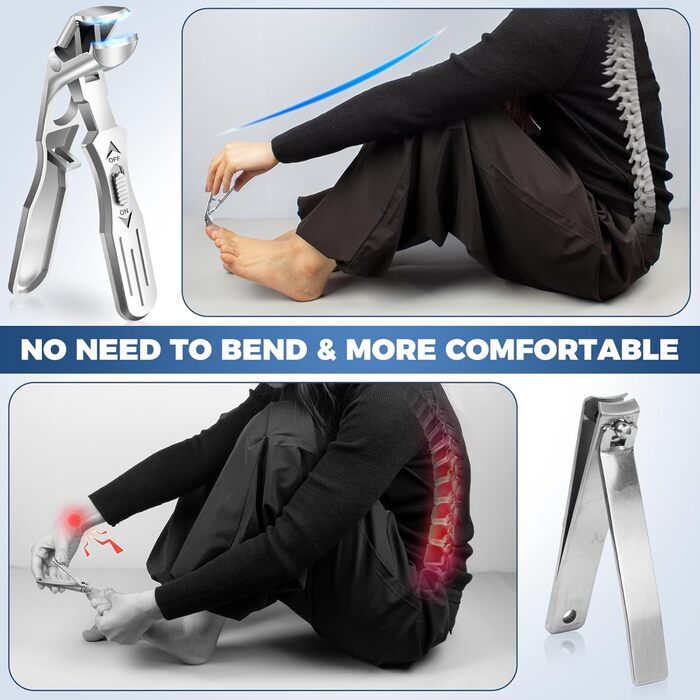 Нігтеріз для літніх людей з товстими нігтями, кутовий гострий нігтеріз для великих пальців ніг, з захистом від заклинювання, широкий отвір для нігтів, нігтеріз для товстих пальців ніг, преміум якість (сріблястий)