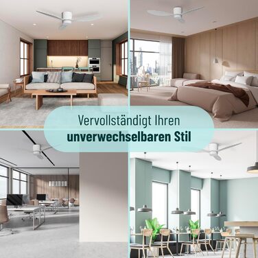 Стеляний вентилятор Noaton® Fornax Weiß з підсвічуванням, діаметр 132 см, DC мотор 40 Вт, диммований LED модуль 22 Вт, 3 колірні температури, пульт дистанційного керування, таймер, повітряний потік до 185 м³/хв.