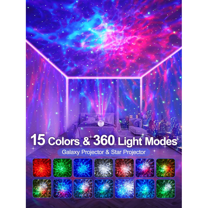 Star Projector for Kids, 15 Light Colors + 15 Music + Bluetooth Night Light Star Projector for Adults, Remote Control + 4 Timer Aurora Lamp, Galaxy Projector Gifts, Lava Lamp, Room Decoration