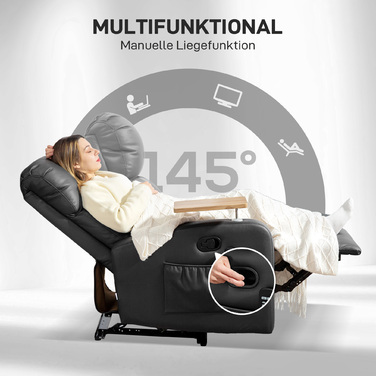 HOMCOM Recliner with Massage Function, TV Recliner with Lie-Flat Feature, Swivel Table, Massage Chair, Recliner with Remote Control, Spring, Side Pocket and Cup Holder, Microfiber, Black | Aosom