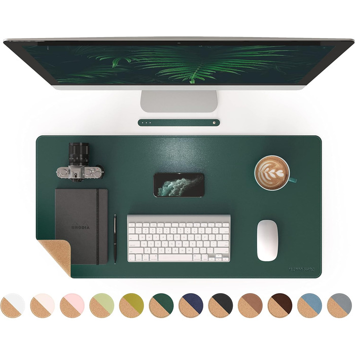 Килимок для миші RENMTURE з натурального корку та PU-шкіри, 80 x 40 см, темно-зелений, для офісу та дому
