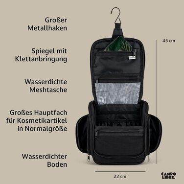 Чоловіча косметичка Tony Kulturbeutel Capo Libre® з 11 відділеннями, преміум-якість, водонепроникна, чорна (M)