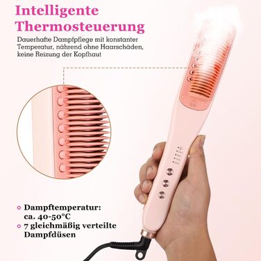 Випрямляч для волосся-щітка Dampf-Haarglätter Bürste 3-Temp. | PTC, швидкий нагрів, для всіх типів волосся (рожевий)