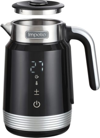 Чайник Retro Novo з регулюванням температури, чорний, 2200W, з LED-індикатором та подвійним корпусом з нержавіючої сталі