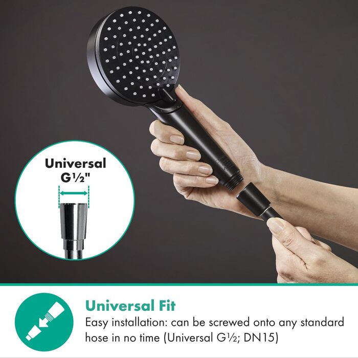 hansgrohe Vernis Blend - Showerhead, Hand Shower with 2 Spray Patterns, Round Shower Head (100 mm), Showerhead with Anti-Limescale Function, Matte Black, 26270670