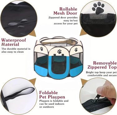 Змінний вольєр для цуценят, портативний огородження для собак, кроликів та котів (синьо-білий)