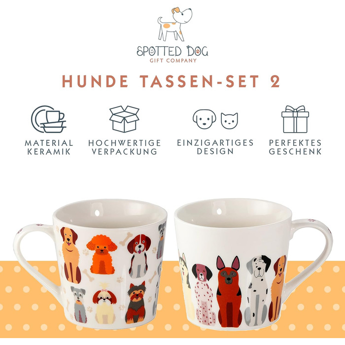 SPOTTED DOG GIFT COMPANY Coffee Mug with Dog Motif, Ceramic Mug Set, Cute Coffee Cups, Dog Kitchen Accessories, Gifts for Dog Lovers, Dog Mom, 2 x 380ml