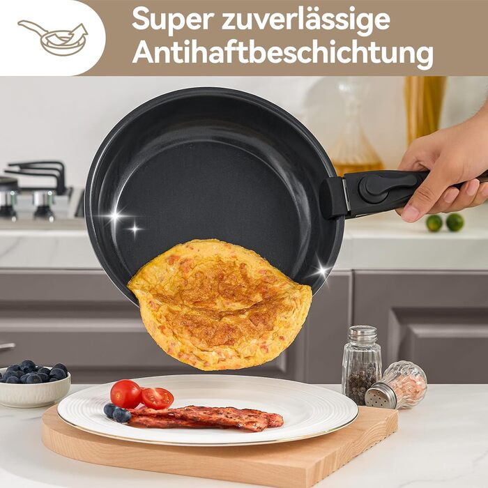 Набір каструль та сковорідок 9-ти частинний з антипригарним покриттям, кераміка, для всіх типів плит, сумісний з духовкою (темно-сірий)