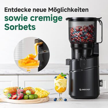 Автоматична повільна соковижималка AMZCHEF з XL-завантажувальним отвором 150 мм, чорна