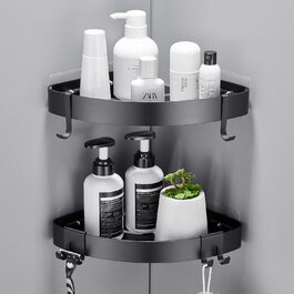GERUIKE Shower Shelf No Drilling Shower Caddy Black Corner Shelf, Triangle Shower Basket, Bathroom Shelf Bathroom Rack, Shower for Bath Kitchen Toilet, Aluminum, 2 Pack