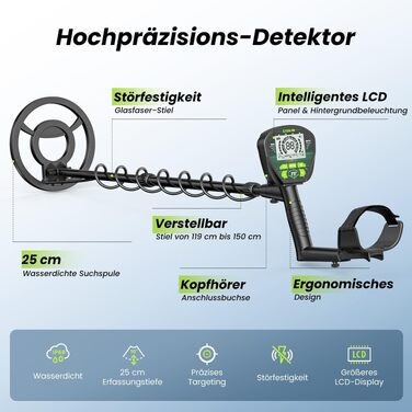 Професійний металодетектор ETOOLAB для дорослих, 5 режимів пошуку, чорний