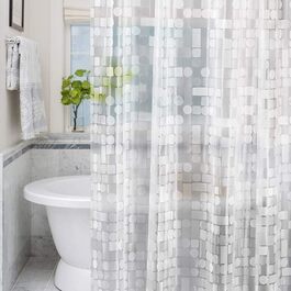 Завіса для душу LEMON CLOUD з антигрибковим покриттям, з магнітними вагами, 183x200 см, водонепроникна, антибактеріальна, PEVA, для душу та ванни, 12 кілець, геометричний дизайн