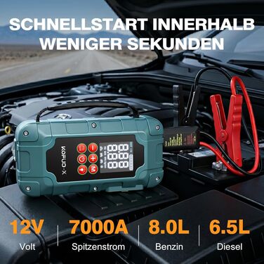 Пусковий пристрій (бустер) для авто 12V 7000A з компресором та Powerbank, колір зелений