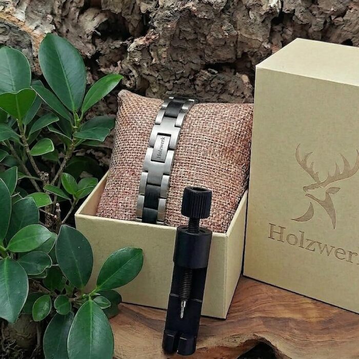 Браслет дерев'яний Holzwerk KALKSEE Natur: чоловічий та жіночий, регульований, синьо-коричневий, з коробкою для зберігання