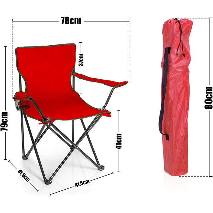 Крісло для риболовлі BigDean, складане, з підстаканником та сумкою - крісло для кемпінгу, риболовлі, саду (червоне)