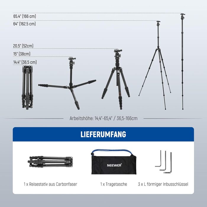 Штатив для камери NEEWER 77' з моноподом, кульковою головкою 360° та Arca QR-пластиною, компактний, легкий, з алюмінію, для подорожей, відеозйомки, максимальне навантаження 6 кг (TP39)
