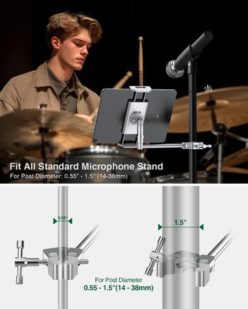 Тримач для iPad з мікрофоном Elitehood: регульований, 360° обертання, сумісний з iPad Pro, Air, Mini та іншими пристроями (4-12.9