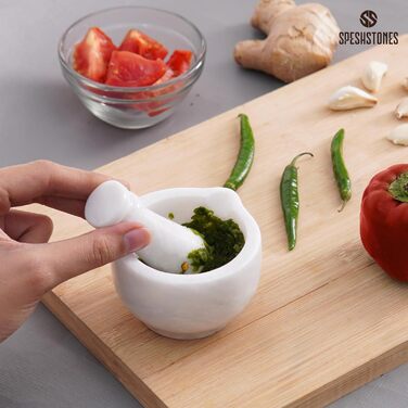 Набір ступки та пестика з мармуру, 7,6 см, ручної роботи, для кухні та декору, подрібнювач спецій та трав (білий)