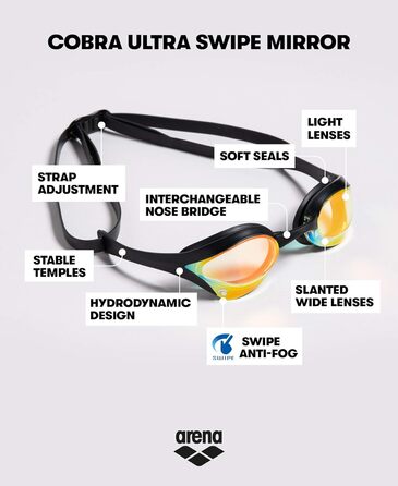 Окуляри для плавання ARENA Cobra Ultra Swipe жовто-білі, універсальні, з антифогом + спрей від запотівання, прозорий, 150 застосувань, один розмір