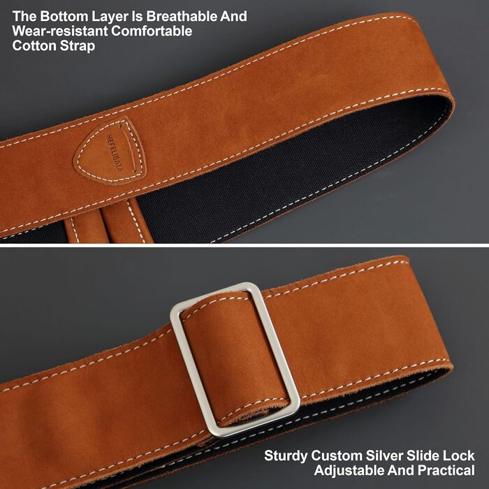 Гітарний ремінь Nefelibata з повного нубуку, з кишенькою для медіатора, для бас-, електро- та акустичної гітари, з медіаторами, кнопками та замками (Star Black) (Bc#-Coffee Brown)