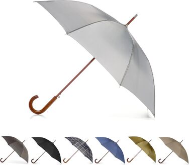 Еко-парасолька Totes з дерев'яною ручкою, чорно-сіро-помаранчевий смугастий дизайн, універсальний розмір