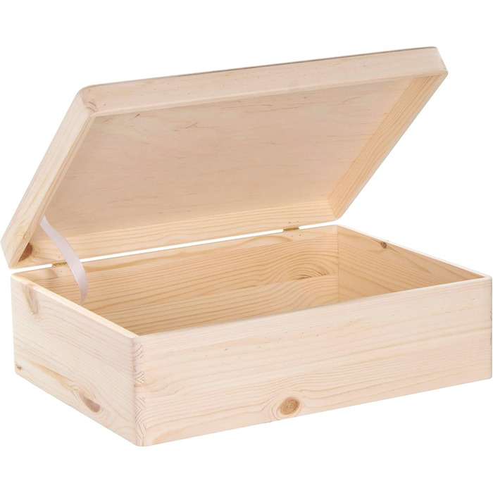 Wooden box with lid - 40x30x24cm, Natural, FSC® - Multi-purpose box without handles - Storage box | Memory box | Craft & Gift box (40 x 30 x 14 cm | L)