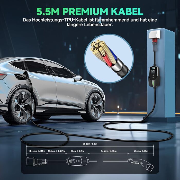 Кабель для зарядки електромобіля Type 2 - Schuko, 3.68 кВт, 6.1 м, 6-16A, для електромобілів та гібридів (PHEV/EV)