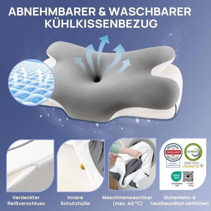 Подушка ортопедична MULISOFT Memory Foam для сну на боку, спині та животі, сіра (P-105)
