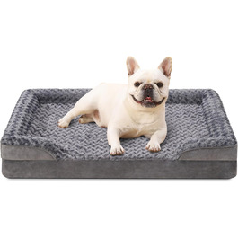 KSIIA Dog Bed for Medium-Sized Dogs, Orthopedic, Base and Armrest Covers Removable and Washable, Waterproof Inner Lining, Dog Sofa Dog Basket Elevated Edges, Non-Slip Bottom, Dog Couch Grey (L 75 x W 47 x H 16 cm)