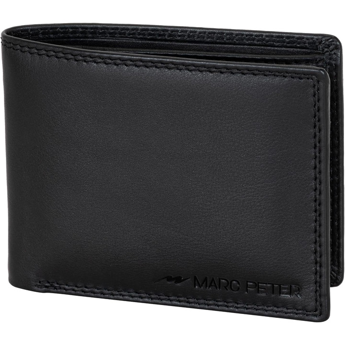 Marc Peter® Genuine Leather Wallet Hanover | Wallet for Men with RFID Protection | Large 10 Compartment Card Holder | Black Nappa Wallet
