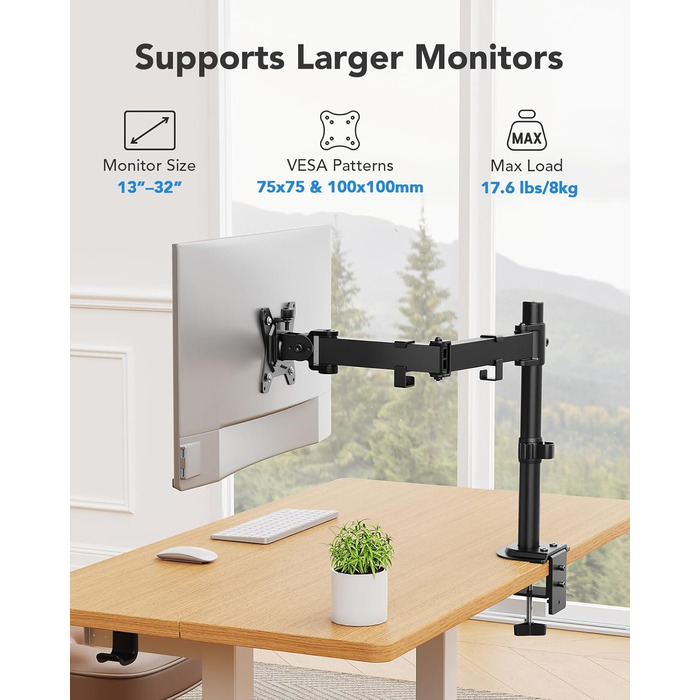 Кріплення для монітора HUANUO, 13-32 дюйми, регулювання висоти, нахил, поворот, VESA 75/100 мм, 2 варіанти монтажу