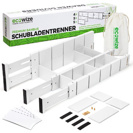 Drawer Dividers (43-56 cm) - Bamboo Drawer Organizer, Spring-loaded - Drawer Dividers for Kitchen, Bedroom, Bathroom, Bedroom, Desk & Craft Table (White)