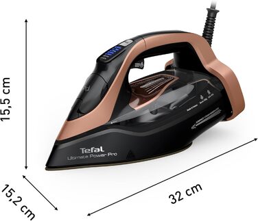 Tefal Ultimate Power Pro Steam Iron, 3200 Watts, Continuous Steam Output 85 g/Min., Steam Boost, Pump System, 2 Steam Levels, Stain Protection, Black/Bronze, FV9E50E0