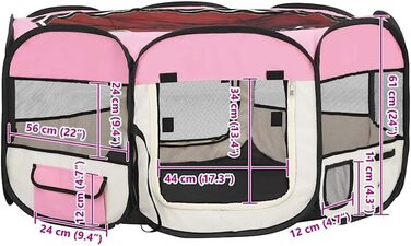 Вольєр для цуценят VidaXL, розкладний, 145x145x61 см, рожевий