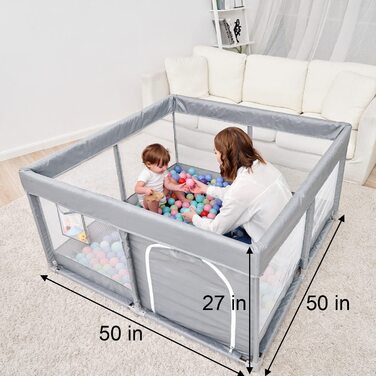 PandaEar Playpen for Baby - Large Baby Playard, Folding Baby Pen, Kids Fence, Stable Baby Gate Playard with Soft Breathable Mesh for Indoor/Outdoor Use, 127cm x 127cm
