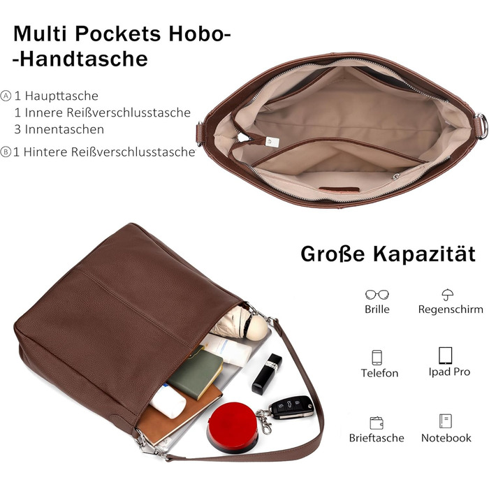 Сумка жіноча шкіряна Befen, шопер середнього розміру з ручками та 2 ремінцями через плече, колір кава