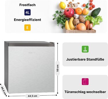 Міні-холодильник Bomann 45L з морозильною камерою, тиха кухонна/офісна/кампінгова/геймерська кухонна коробка, дверцята з можливістю зміни розташування - міні-холодильник, холодильник для напоїв, мінібар KB 7245 inox срібний