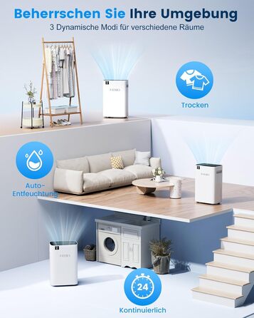 Електричний осушувач повітря 20 л/день з LED-дисплеєм, таймером та функцією відтавання, для квартир, ванних кімнат та підвалів