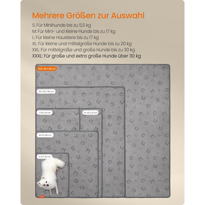 Водонепроникний килимок для собак Feandrea, 2 шт., 122x91 см, XL, з антиковзаючою поверхнею, для собак, котів, кроликів, сірий (PTD003G01)