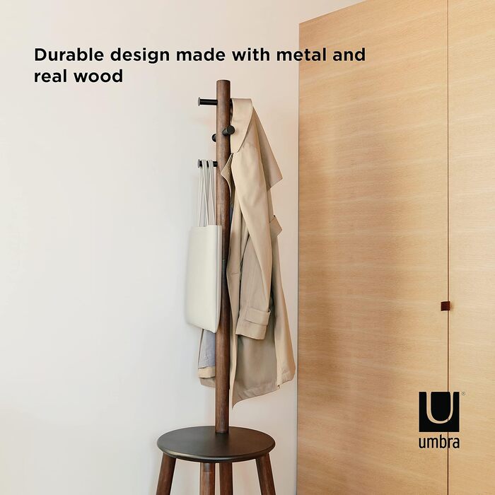 Umbra Pillar Coat Rack with Bench, Default_no_Selection_Value, White/Natural, One Size (Black/Walnut, Coat Rack with Bench)