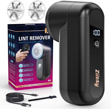 Електричний видалення ворсу Ziitty: портативний, з LED-дисплеєм, 3 леза, USB-C, для всіх тканин
