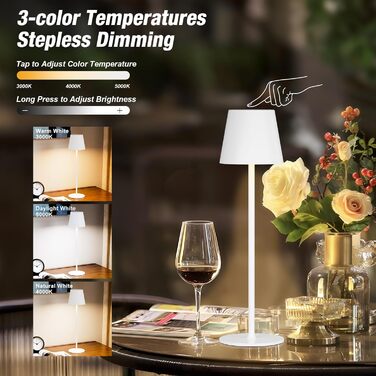 Настільна LED лампа акумуляторна бездротова 2 в 1, димується, з USB-C зарядкою, 3 режими світла, біла - набір 2 шт.